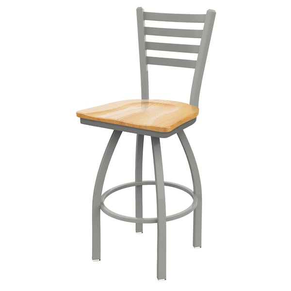 25" Swivel Counter Stool, Nickel Finish, Nat Oak Seat
